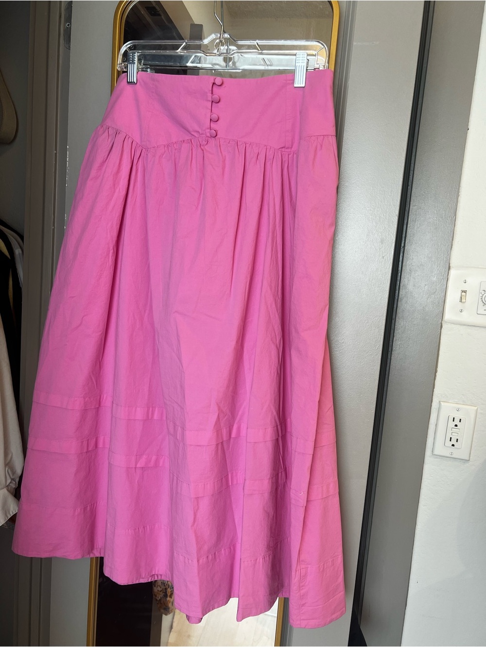 Maeve Pink Maxi Drop Waist Skirt with Button Waist
